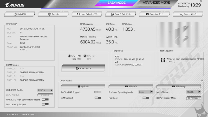 Tampilan BIOS Gigabyte B850 AORUS STEALTH ICE